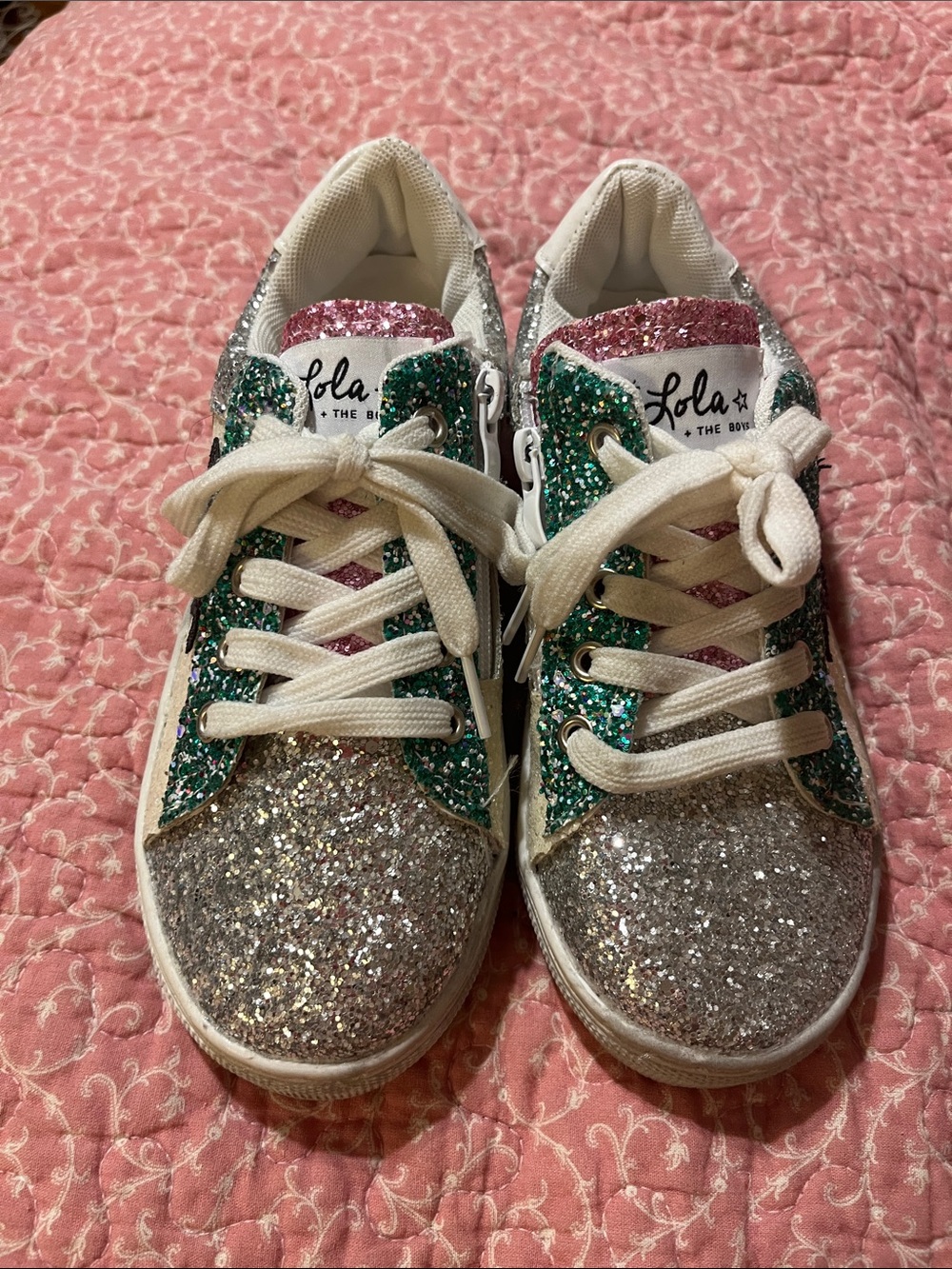 Lola + The Boys Glitter Lace-Up Sneakers - Silver, Green, Pink